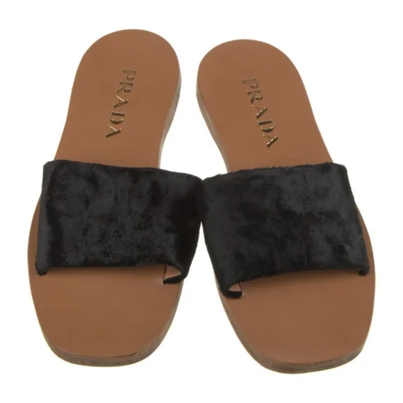 Prada Black Suede Slides Sandals - Size 7 - Picture 3 of 5